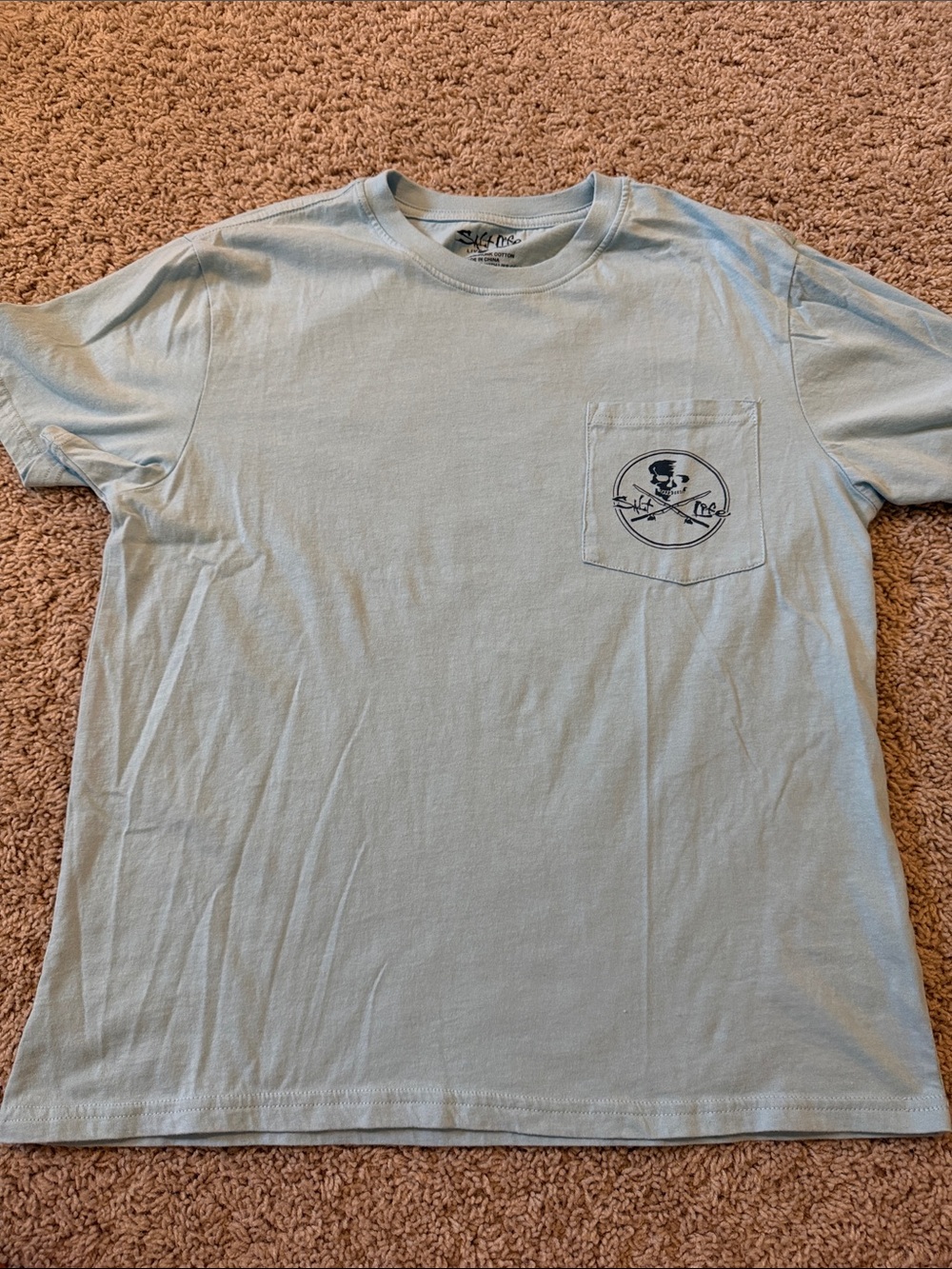 Salt Life Skull Pocket Crewneck T-Shirt - Light Blue